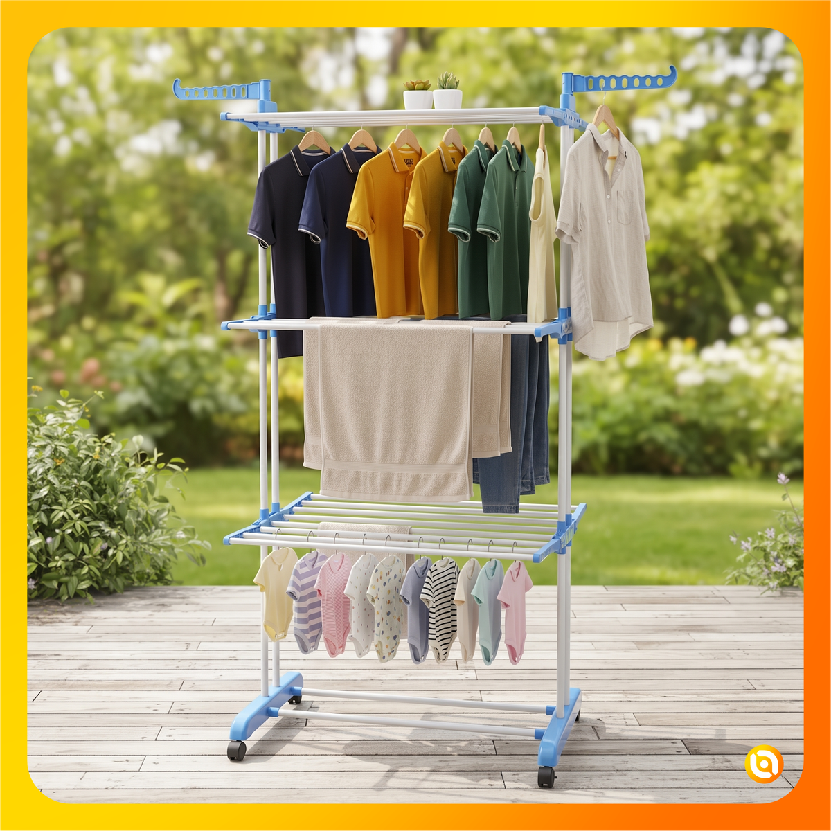 Tendedero Plegable de 3 Niveles con Ruedas